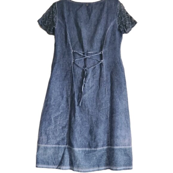 Maloka Linen Dress Midi Blue Womens 4 Vintage - Picture 2 of 10